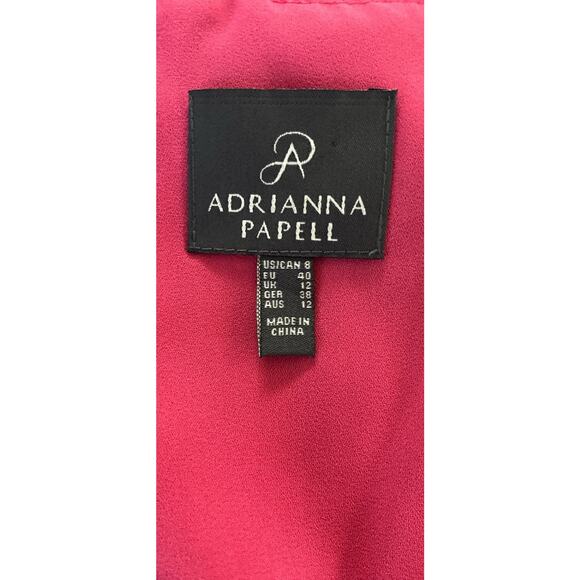 NWT Adrianna Papell Sz 8 Chiffon Lace Overlay Fit N Flare Dk Pink Zip Drop Waist - Picture 6 of 16